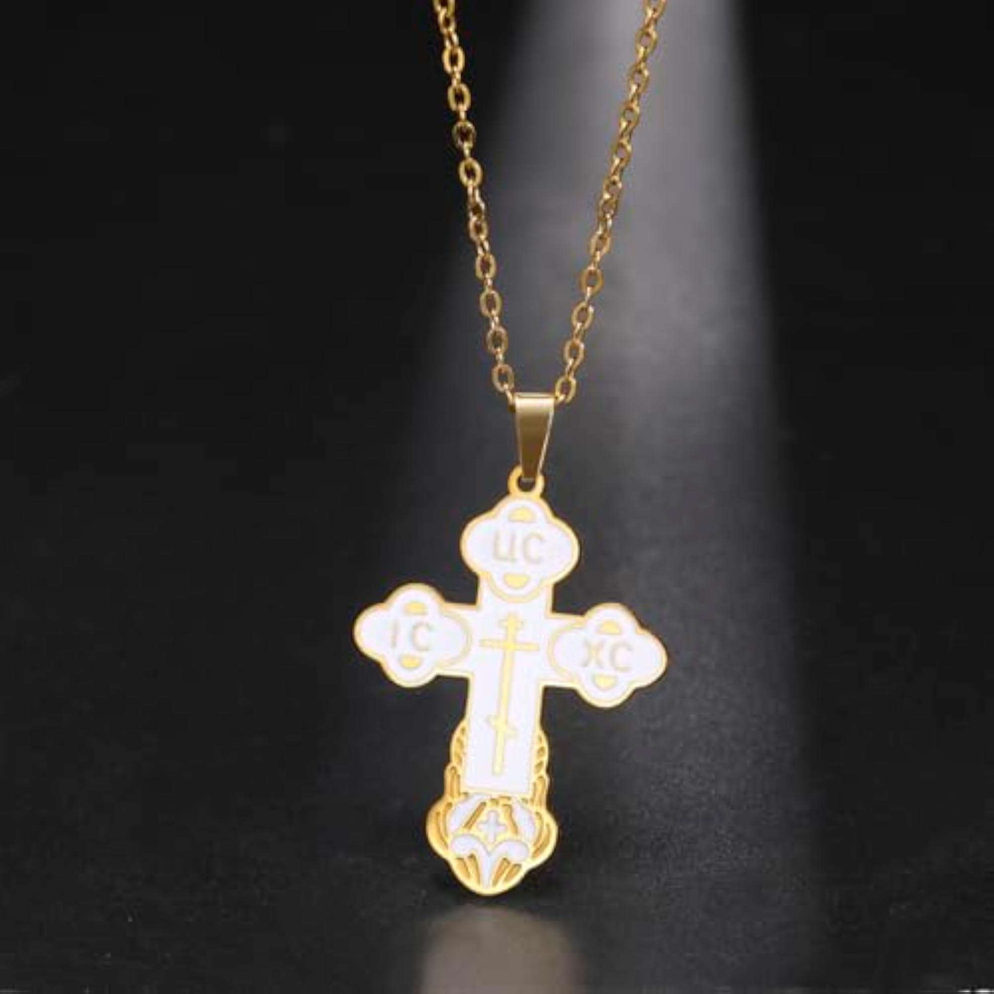 Cross Necklace Russian Orthodox Crucifix for Men and Women