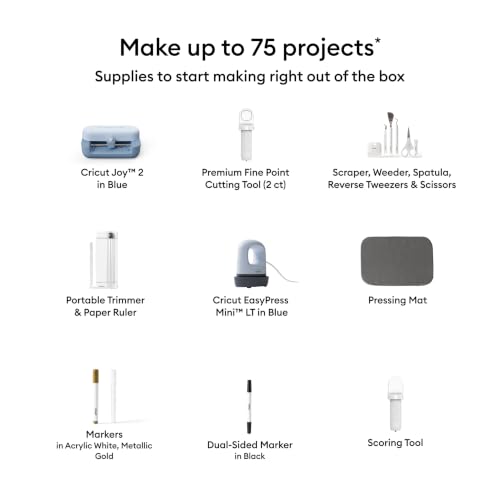 Image of Cricut Joy 2 + Ultimate Bundle, Blue | Includes Supplies for 75 Projects + Bonus Digital Content - Perfect for Making Cards, Stickers, Labels, & More