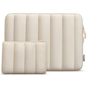 TECOOL Puffy 14 inch Laptop Sleeve Protective Case 14 Inch For 14” Lenovo HP EliteBook Pavilion Acer Dell Chromebook Notebook, Macbook Air 15 M4 M3 M2 2025-2023 Shockproof Splash-resistant Bag,Beige