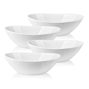 LIFVER 9″ Serving Bowls for Wedding Decor, 36 OZ Porcelain Serving Dishes for Entertaining, Large Bowls Set for Soup Salad Side Dishes Pasta, Good Size for Dinner Party, Set of 4, White
