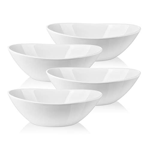 LIFVER 9″ Serving Bowls for Wedding Decor, 36 OZ Porcelain Serving Dishes for Entertaining, Large Bowls Set for Soup Salad Side Dishes Pasta, Good Size for Dinner Party, Set of 4, White