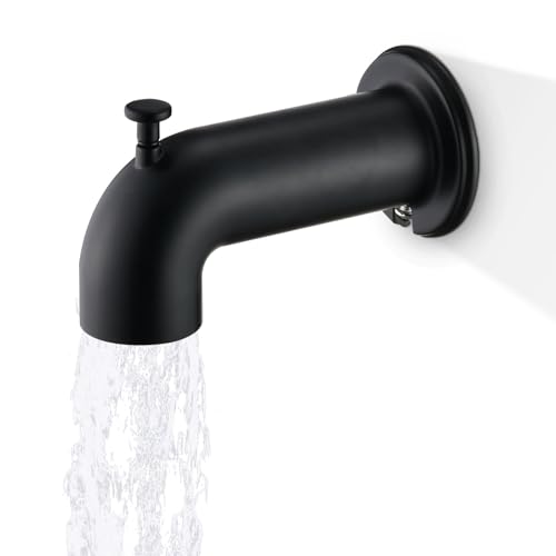 Sperwoesy Slip-On Tub Spout with Diverter Long for Bathtub Spout, Fit for 1/2 Inch Slip Pipe, Matte Black