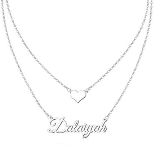 MeMoShe Layered Choker Name Necklace Personalized with Heart, Custom Nameplate Pendant 18K Gold Plated Christmas Gift2