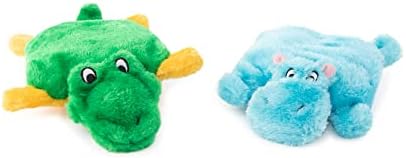 ZippyPaws Squeakie Pads - 2 Pack of Stuffing-Free Squeaky Dog Toys, Plush No Stuffing Puppy Toys, Dog Stuff for Small & Medium Dogs, Flat Squeaky Toys for Dog Birthday - Hippo & Alligator