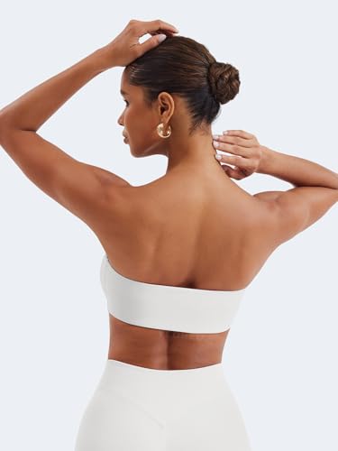 Image of YEOREO Strapless Bandeau Sports Bra for Workout Seamless Tube Top Gym Padded Wireless Bra