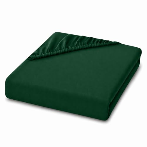Anti-Allergy Anti-Bacterial Brushed Microfibre Polyester Fitted Bed Sheet - 28cm Depth, Easy Care, Fade Resistant (Emerald Green, Double)