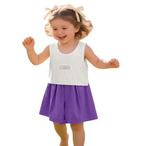 Trajes de verano para niñas pequeñas, sin mangas, cuello redondo, ajuste holgado, pantalones cortos de playa holgados de pierna ancha de 1 a 9 años, blanco, 18-24 meses