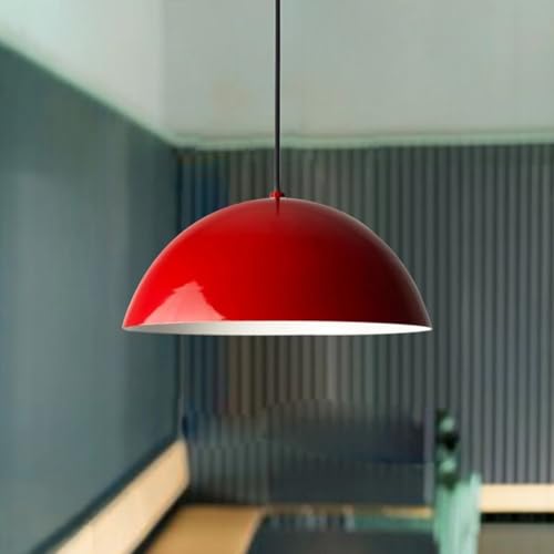 Suspension Luminaire Ronde en Métal Rouge, Lustre Design 26cm Culot E27 bamyum