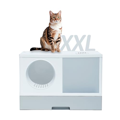 TIGO-X 2.0 XXL Katzenklo mit Luftfilter, Geschlossene Katzentoilette für Große Katzen, Leicht zu Reinigen, Ausziehbare Schubl