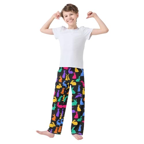 ZZXXB Colorful Bunny Pattern Boys Long Pants Soft Trousers Elastic Waist Kids Lounge Bottoms with Pockets S-XL2