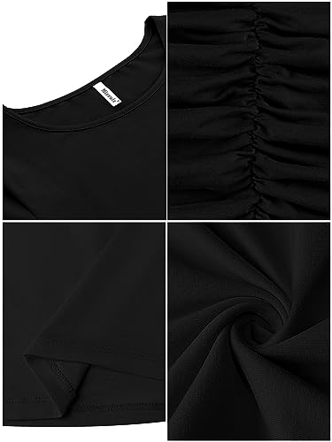 Image of Missufe Women's Long Sleeve Slim Ruched Bodycon Dress 2025 Trendy Fall Casual Round Neck Sheath Knee Length Outfits Clothes