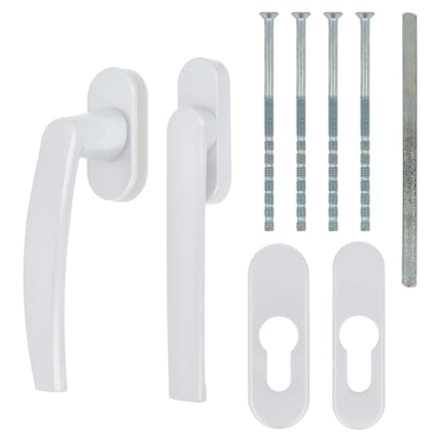 Alu Terrassentürgriff Paar mit Flachgriff für Rollladen - Weiss RAL9016