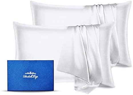 Satin Pillowcase for Hair and Skin, Set of 2 Silky Satin Pillow Cases Hypoallergenic Soft Breathable, Standard Size Body Pillow Covers with Hidden Zipper (Size: 20" X 26")(White)
