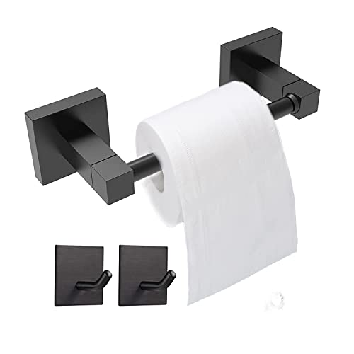 Gebürstetes Toilettenpapierhalter mit 2 Handtuchhaken, UMYMAYDO1 SUS304 Edelstahl Round Double Post Pivoting Toilettenpapier Rollenhalter Wandmontage für Bad und Küche Toilette Küche (Schwarz 02) Cover