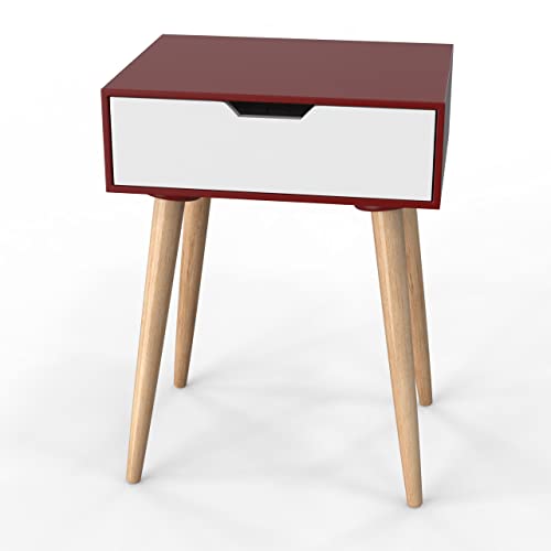 Image of Brown Art SHOPPEE Wooden End Side Table with Drawer,Chest of Drawers Bedside Table Retro Bedside Table Coffee Table or Bedside Table (Brown & White)