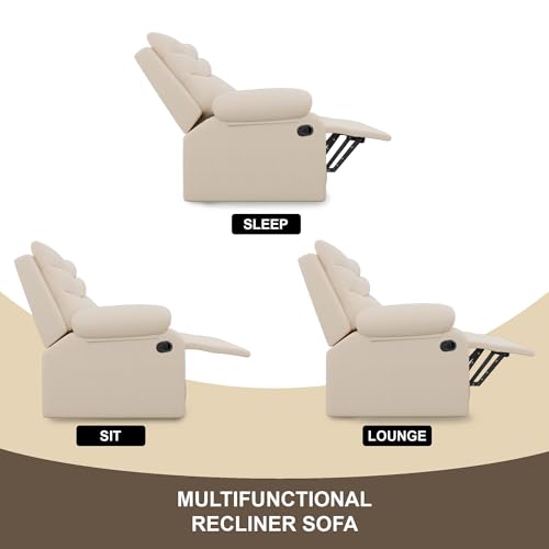 Image of Amazon Brand - Solimo Lotus Single Seater | Premium Leatherette | Manual Recliner | Beige