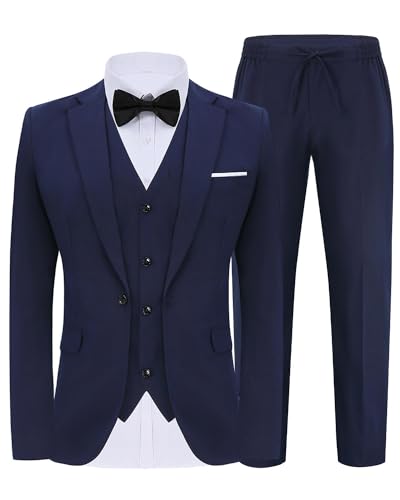 TURETRENDY Mens 3 Piece Suits Casual One Button Blazer Lightweight Beach Coats Vest and Pant Suit