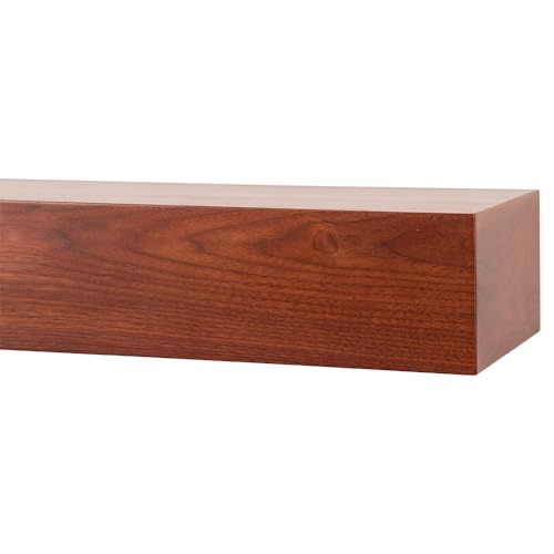 Modern Ember Walnut Creek 60 Inch Fireplace Mantel Shelf in Matte Clear - Durable 9\" Depth, Wall-Mounted Shelf with Smooth Finish and Close-Grain Details, Real Walnut Wood