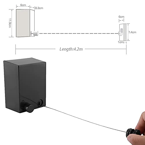 XYEJL Telescopic Clothesline - Retractable Washing Lines - Wall Mounted Laundry Drying Clothesline Washing Lines - Adjustable Stainless Steel Rope, for Balcony Bathroom Hotel,Black - Image 2