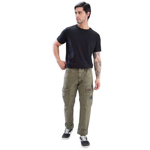 Image of Spykar Men Mid Rise Khaki Regular Fit Cargo