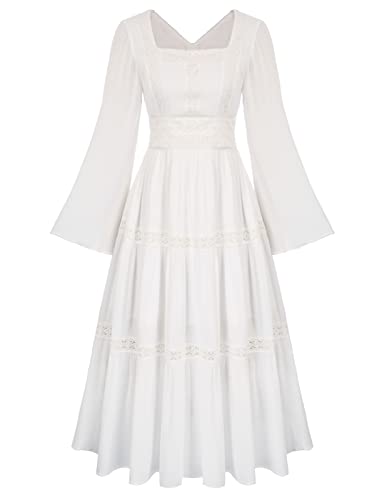 SCARLET DARKNESS Damen Vintage Kleider Trompetenärmel Gesmokte Taille...