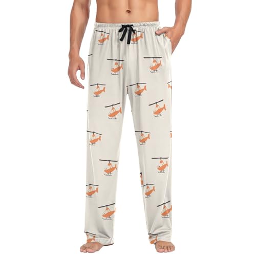 Men’s Cute Cartoon Airplane Pajama Pants with Pockets, Comfortable Lounge Sleep Bottoms#4933