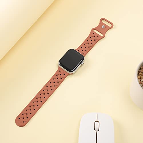 Image of Silicone Braided Weave Bands Compatible with Apple Watch 38mm 40mm 41mm 42mm 44mm 46mm 45mm 49mm, Replacement Sport Breathable Strap for iWatch Series 11 /10 /9 /8 /7 /6 /5 /4 /3 /2 /1 Ultra SE Women Men, Brown
