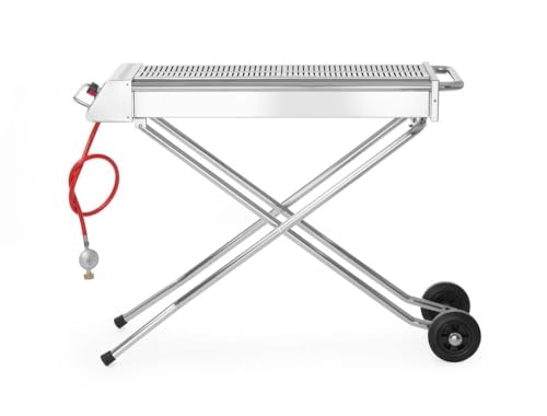 HENDI Parilla de gas Xenon Pro, grill, barbacoa, asador, fogón de gas propano para parilladas, encendedor electrónico, soporte plegable, potente, 7,5 kW, 1120x410x(H)900mm, acero inoxidable