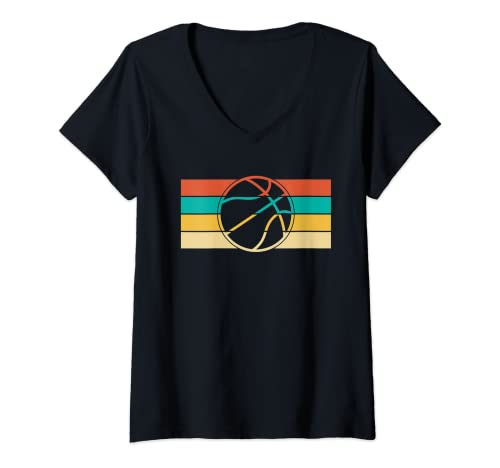 Womens Retro Basketball Hoops Streetball - Vintage Basketball V-Neck T-Shirt, Black