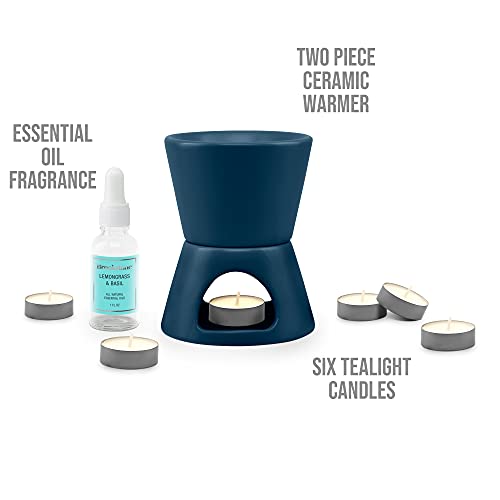 Brookstone 2-In-1 Tea Light Ceramic Diffuser And Wax Warmer | Ceramic Aromatherapy Diffuser With Essential Oil And Six Tea Lights Candles | Perfect Room Fragrance Warmer | Lemongrass Basil #TOP1