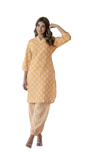 Image of Yashika Women Printed Cotton Blend Straight Kurta and Afghani Pant Set Perfect For Casual and Office Wear