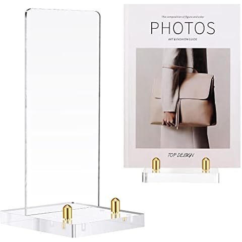 Yulejo 2 Pieces Acrylic Easel Display Clear Book Stand, 3.46 x 3.94 x 7.09 Inch Book Display Stand Easel Picture Holder Sheet Display Holder for Putting Books Paintings Records Notebooks Artworks CDs Cover