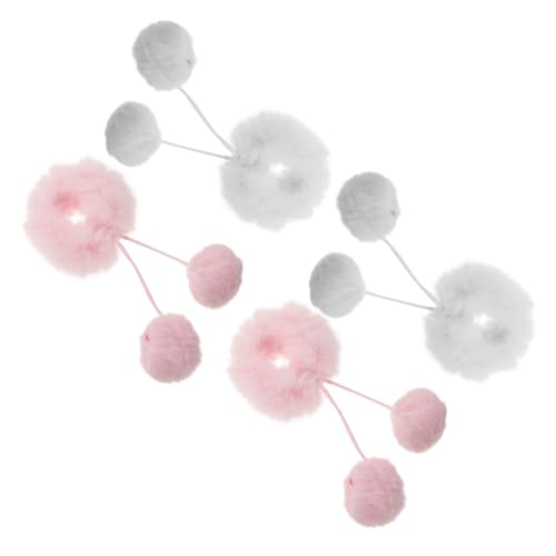 UKCOCO 4 Para Con Pompones: Bonitas Para Peludas Para Niñas - De Pelo Con Diseño De Pompón - Bandas Elásticas Para Coletas, Moños Y