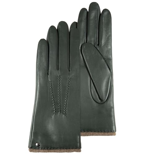Isotoner Gants femme en cuir d'agneau pleine fleur, doublés cachemire, 7=S, sapin