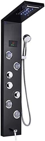 Light Shower Panel Faucet Waterfall Rain Shower Head SPA Massage Jets Shower Column Tower Digital Water Temperature Display,Black 8007,Black 8006