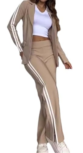 Women's 2 PCS Lapel Blazer Jackets Bodycon Stripes Pants Sexy Nightclub Party Tracksuit Outfits Suit Set