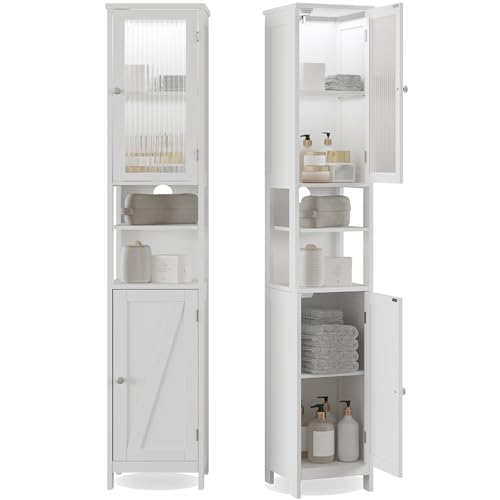 ChooChoo Tall Bathroom Storage Cabinet with Light, 5-Tier Narrow Bathroom