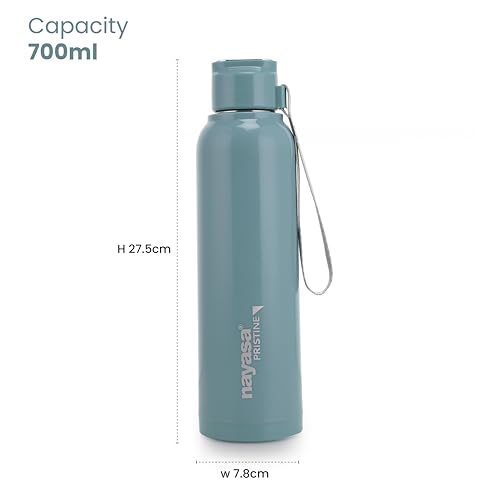 Image of Nayasa Pristine 700ml Water Bottle | BPA-Free Plastic with Insulated Stainless Steel Inner | Leak-Proof Twist Cap | For Office, School, Gym, Travel, and Outdoor Use | Blue