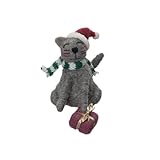The Bridge Collection Santa Cat Wool Figurine - Wool Christmas Decor - Home for The Holidays - Christmas Cat Figurine