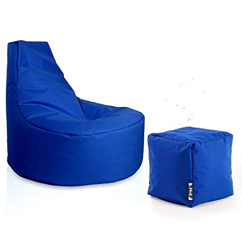 Gamer Sessel inkl. Würfel Bean Bag Set Ø80cm, 30cm Sitzhöhe, 90cm Höhe + 35x35cm Würfel Blau
