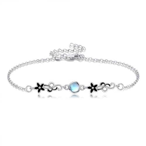 YAFEINI Pulsera de piedra lunar de plata de ley 925 con forma de lágrima de amor infinito, piedra lunar, joyería para mujeres y niñas, Plata