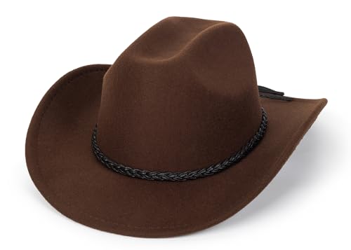Western Cowboy Hat for Men Women Classic Roll Up Fedora Hat with Buckle Belt(Size:S-M)