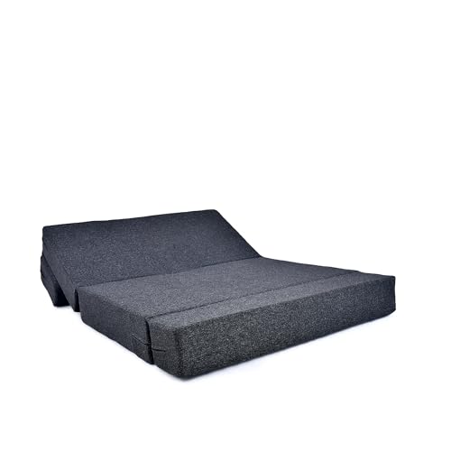 Image of Foldable Two Seater Sofa Bed 4X6 Ft Jute Fabric Washable Cover Convertible Sofa Bed for Home & Office, Guest Room (Finish Color Black - Pre-Assembled)