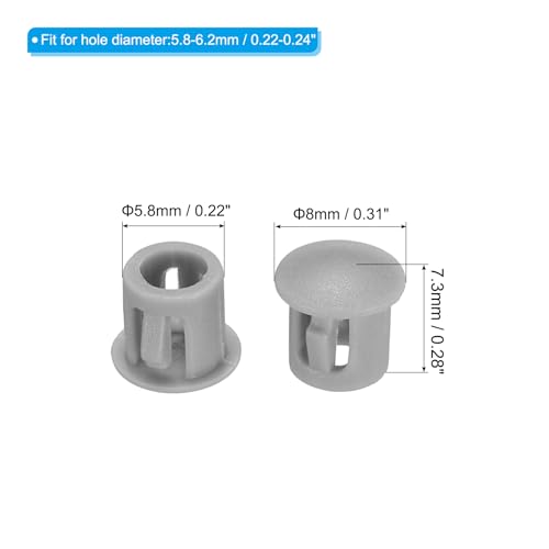 Image of PATIKIL Hole Plugs Plastic, 50 Pcs 6mm(1 /4 inch) Screw Bumper Hole Plug Flush Snap Type Round Hole Cover Caps for Round Holes Cabinet Furniture Kitchen, Grey