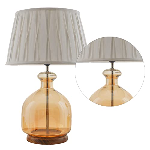 Image of Alper Mini Amber Luster Glass Table Lamp with White Cotton Shade | Modern Designer Bedside & Living Room Decorative Table Light (Bulb Included)