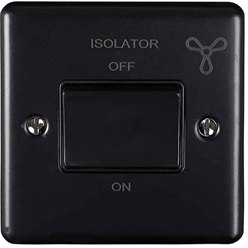 6A Extractor Fan Isolator Switch –POLISHED MATT BLACK & Black Trim– 3 Pole Shower Bathroom Decorative Wall Plate & Metal Rocker – On/Off Mains Power Switch For Demisting & Steam