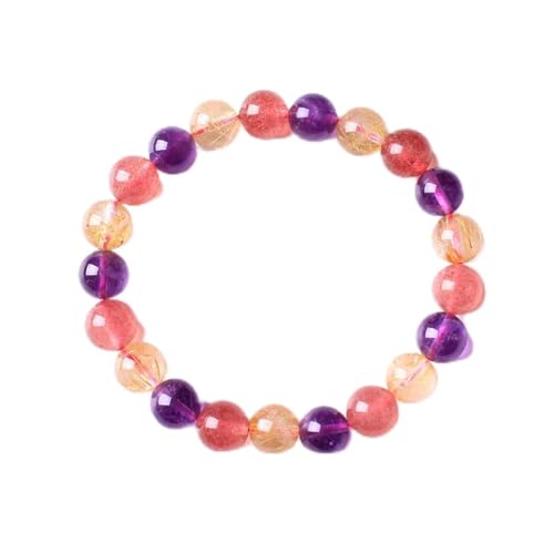 Bracelet améthyste rutilée et quartz fraise le cadeau d'anniversaire idéal pour femme