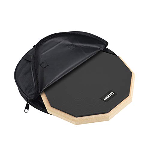 LOLUNUT 12 Inch Silent Drum Pad, Dumb Drum Beginner Rubber Practice Pad, with 5A Drum Sticks (Black)