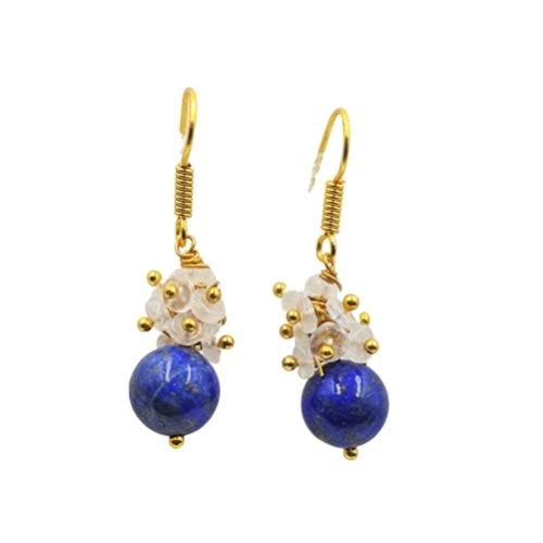GenericNatural Lapis Lazuli With White Rainbow moonstone Earring Natural Gemstone Jewelry Bohemian Bridal earring Beautiful Fashion Jewelry Gift for Women