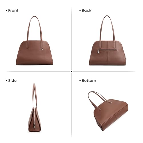 Image of befen Genuine Leather Tote Bag for Women Work Travel Leather Purse Handbags | Real Leather, Padded 14 inch Laptop Compartment, Multi-Pockets, Zipper, Tote Bag for Daily